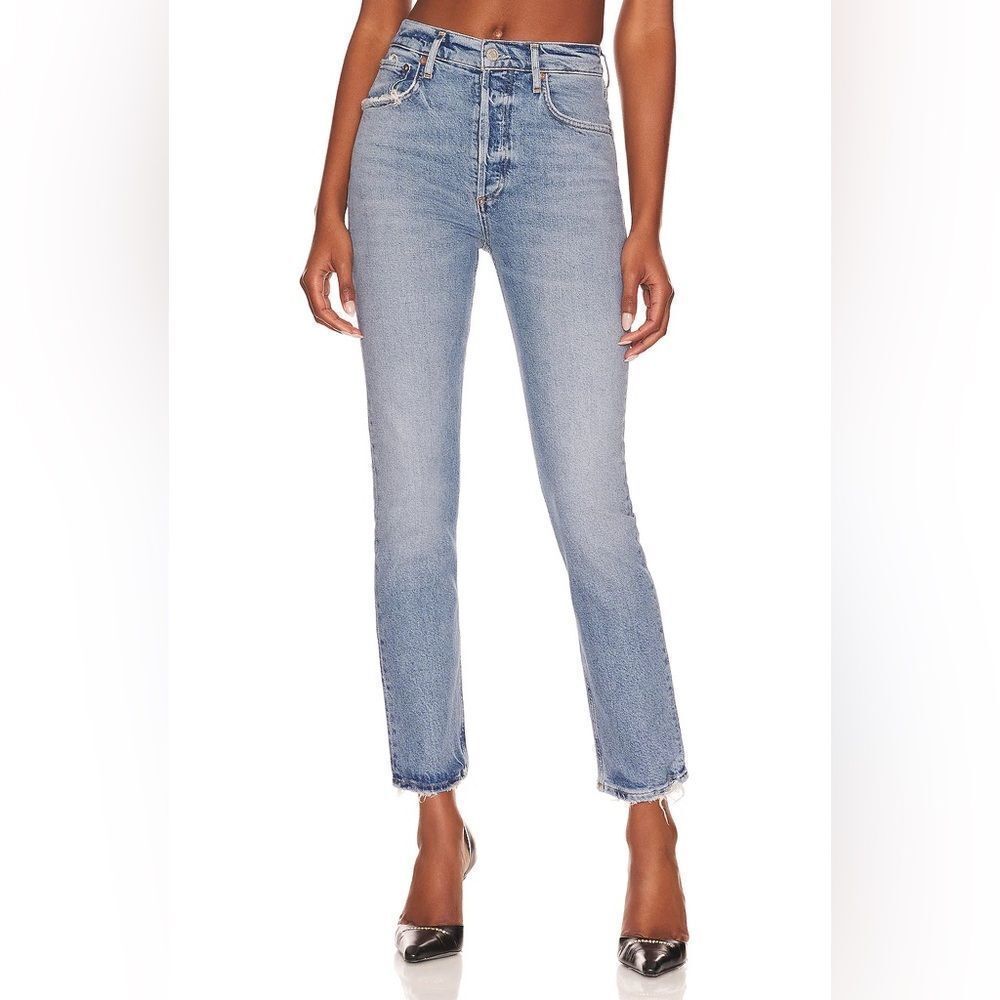 Agolde Riley High Rise Straight Crop Stretch Blue Size 30